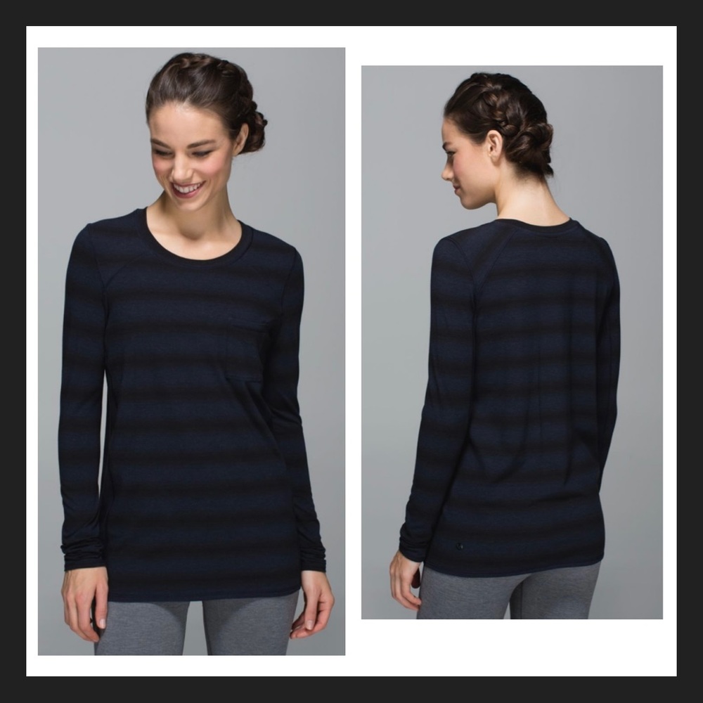 Lululemon Find Your Zen Long Sleeve Capilano Stripe Heathered Inkwell Black